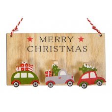 Χριστουγεννιάτικο Ξύλινο Καδράκι με Αυτοκινητάκια (15cm)